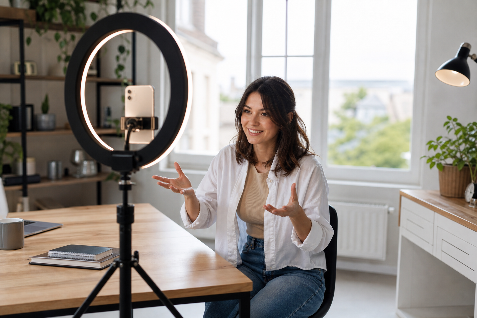 Creator al lavoro con ring light